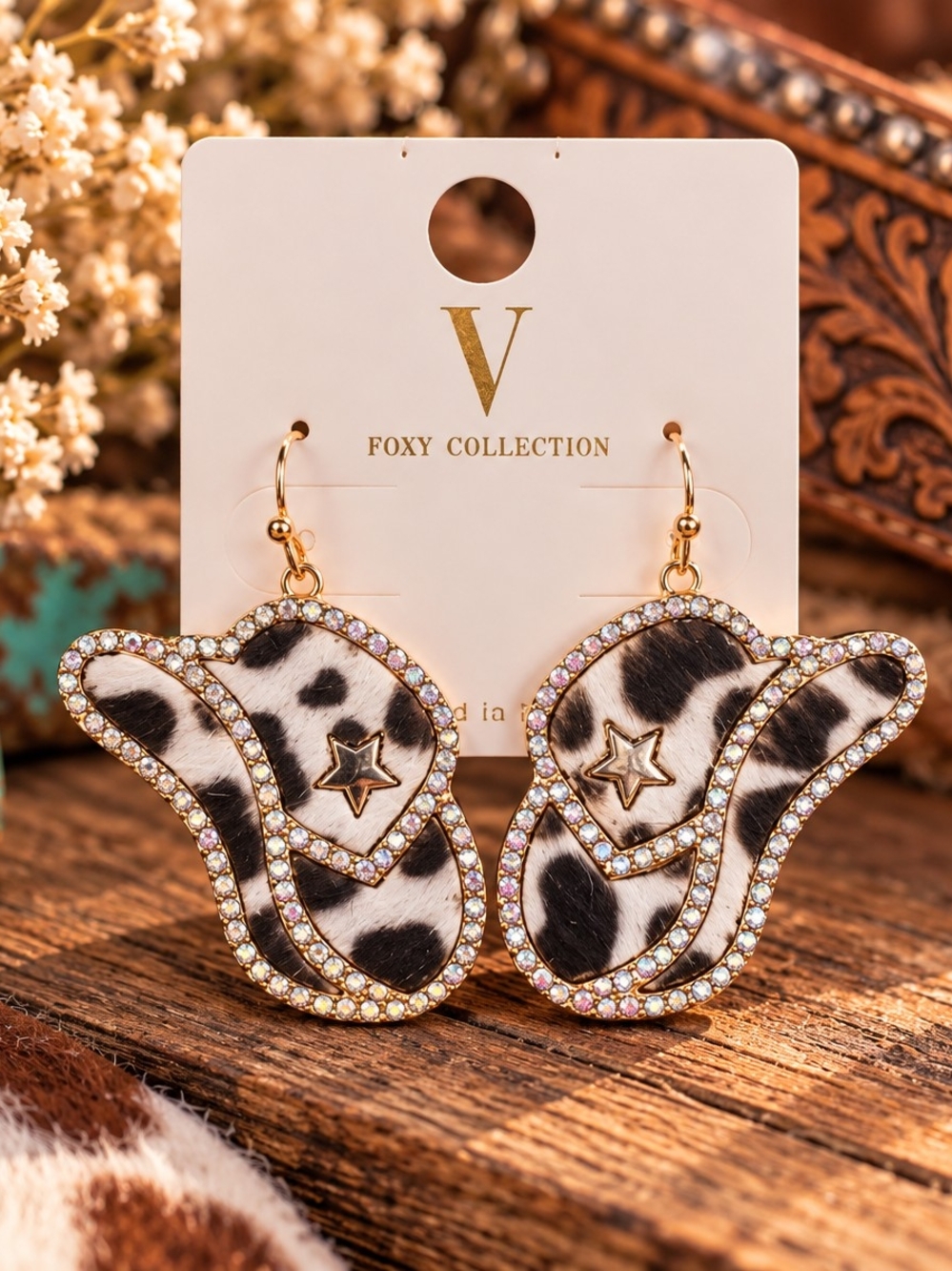 Black & White Cowhide Star Dangle Earrings